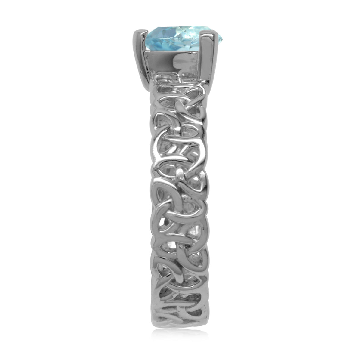 1.44ct. Genuine Trillion Shape Blue Topaz 925 Sterling Silver Triquetra Celtic Knot Eternity Ring