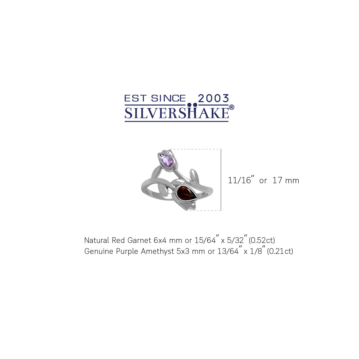Natural Garnet and Amethyst White Gold Plated 925 Sterling Silver Tulip Flower Ring - Silvershake-store