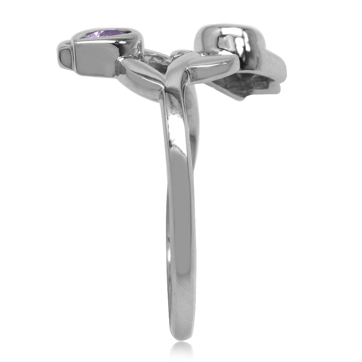 Natural Garnet and Amethyst White Gold Plated 925 Sterling Silver Tulip Flower Ring - Silvershake-store