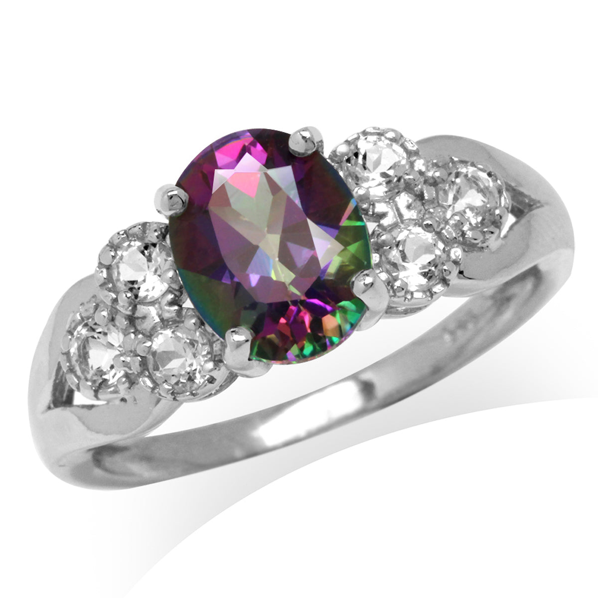 2.2ct. Mystic Fire Topaz White Gold Plated 925 Sterling Silver Engagement Ring - Silvershake-store