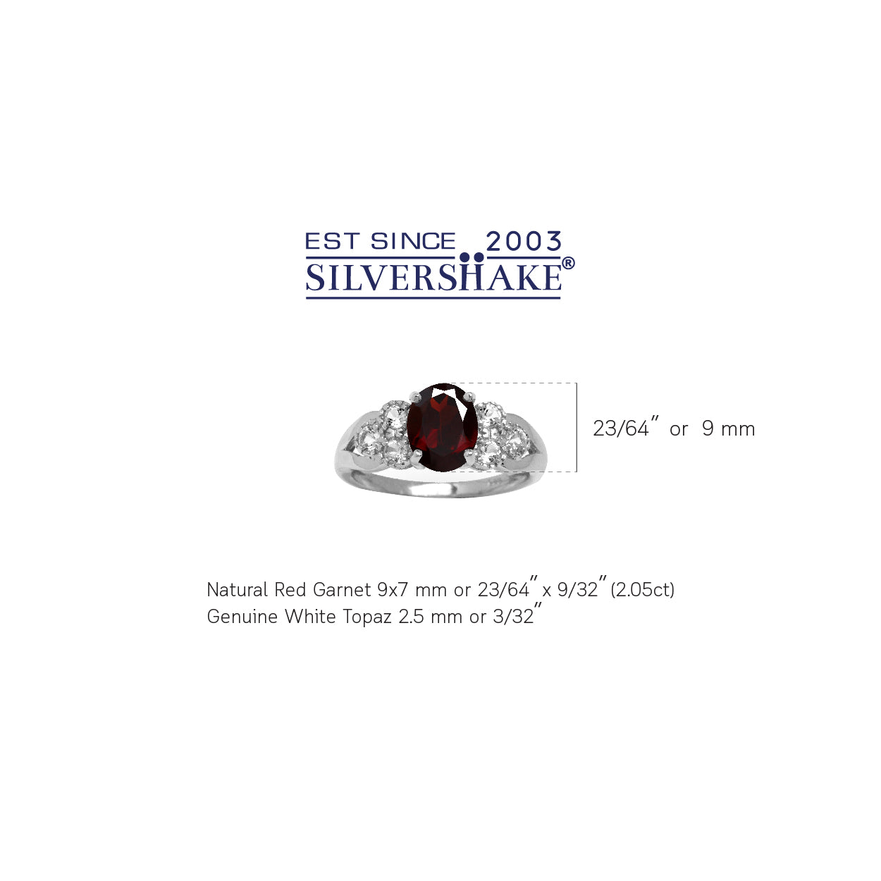 2.05ct. 9X7mm Natural Oval Shape Garnet and White Topaz 925 Sterling Silver Engagement Ring - Silvershake-store