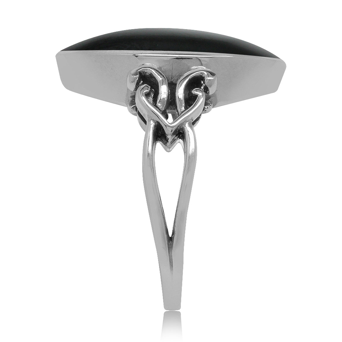 Oval Shape Inlay Created Onyx 925 Sterling Silver Victorian Style Heart Knot Ring silvershake