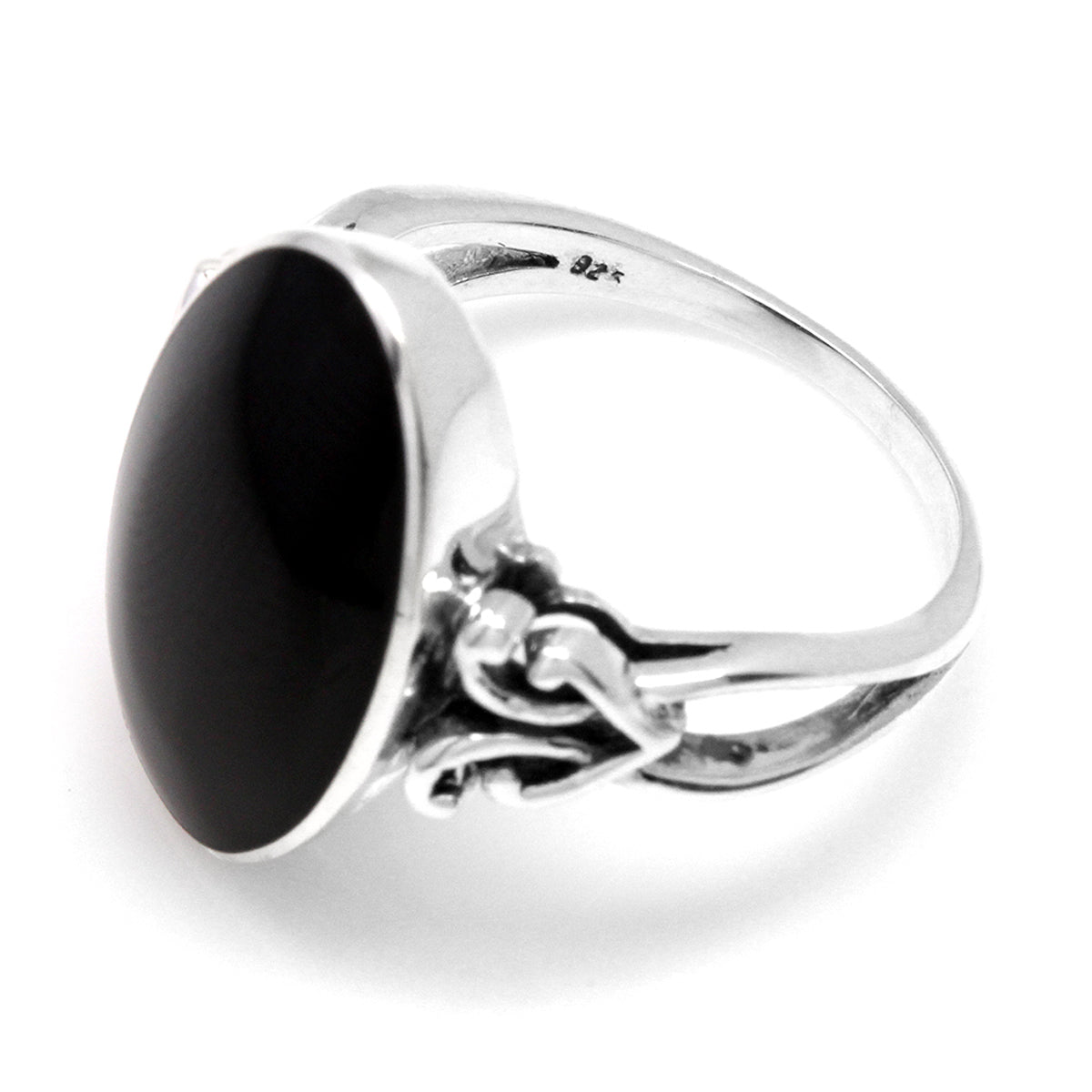 Oval Shape Inlay Created Onyx 925 Sterling Silver Victorian Style Heart Knot Ring silvershake