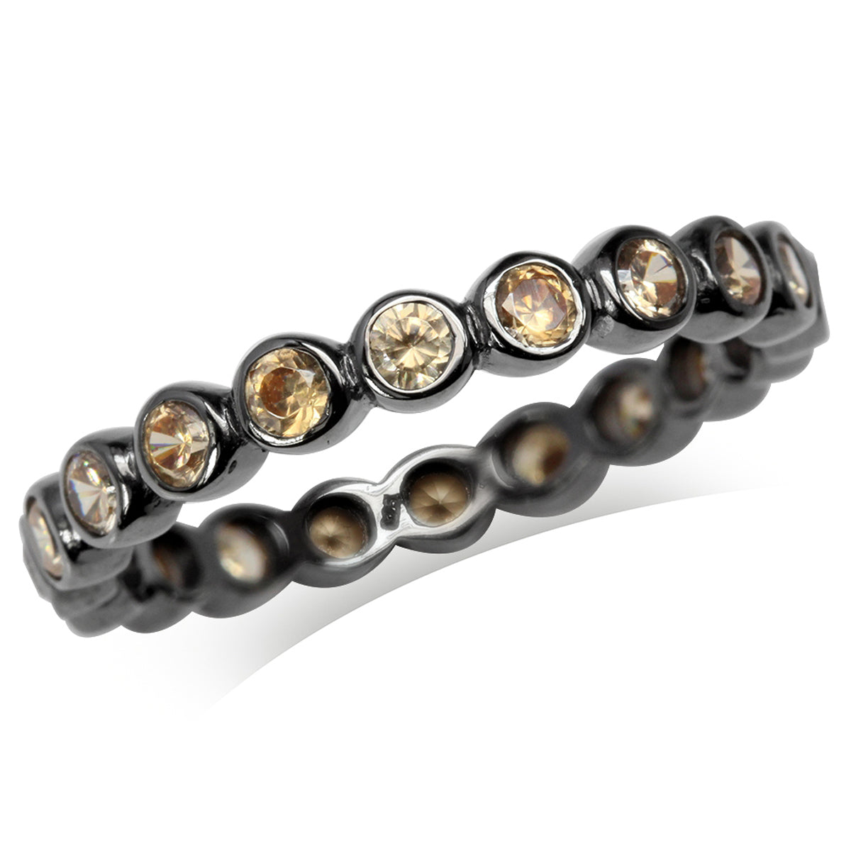Champagne CZ Black Rhodium Plated 925 Sterling Silver Eternity Stack/Stackable Ring silvershake