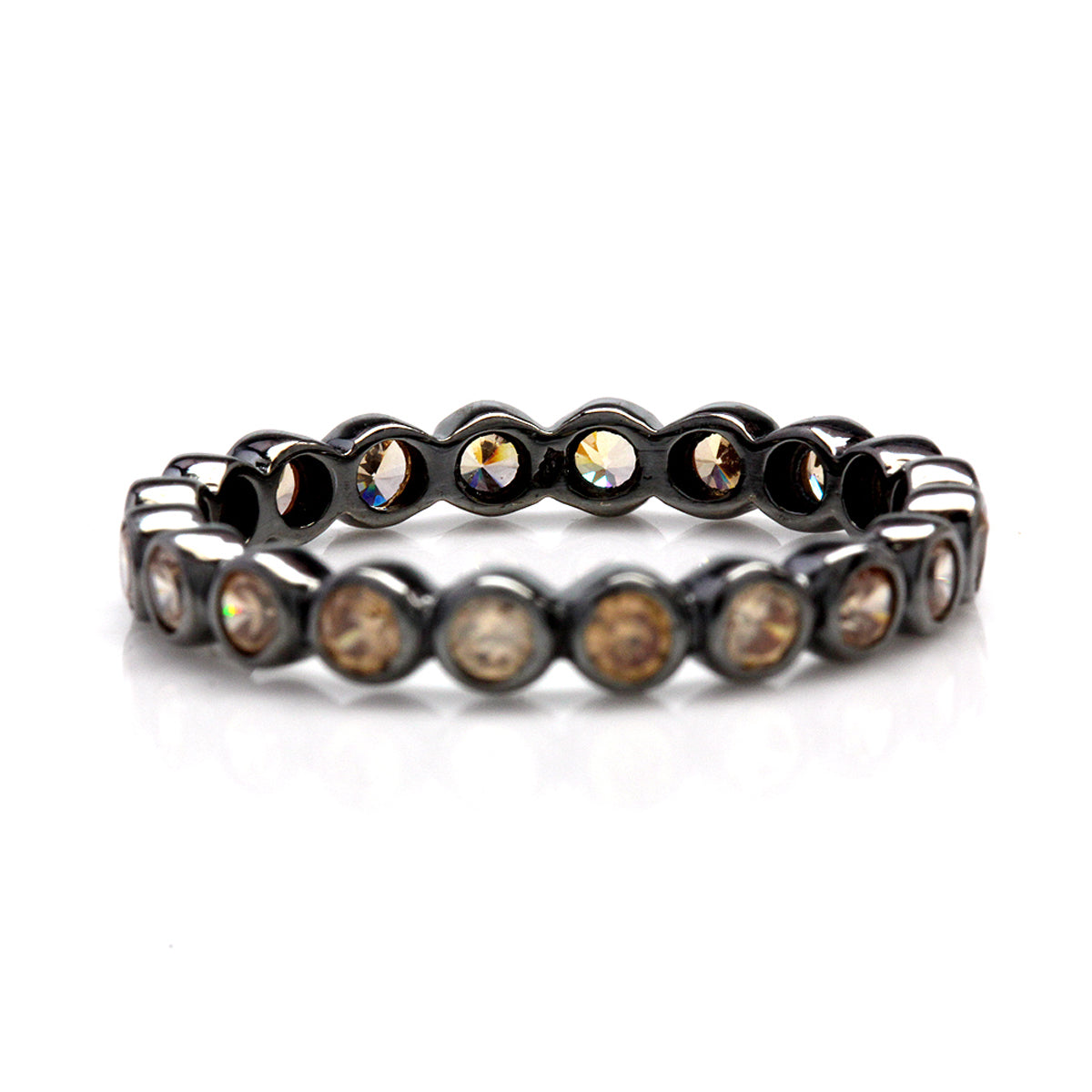 Champagne CZ Black Rhodium Plated 925 Sterling Silver Eternity Stack/Stackable Ring silvershake