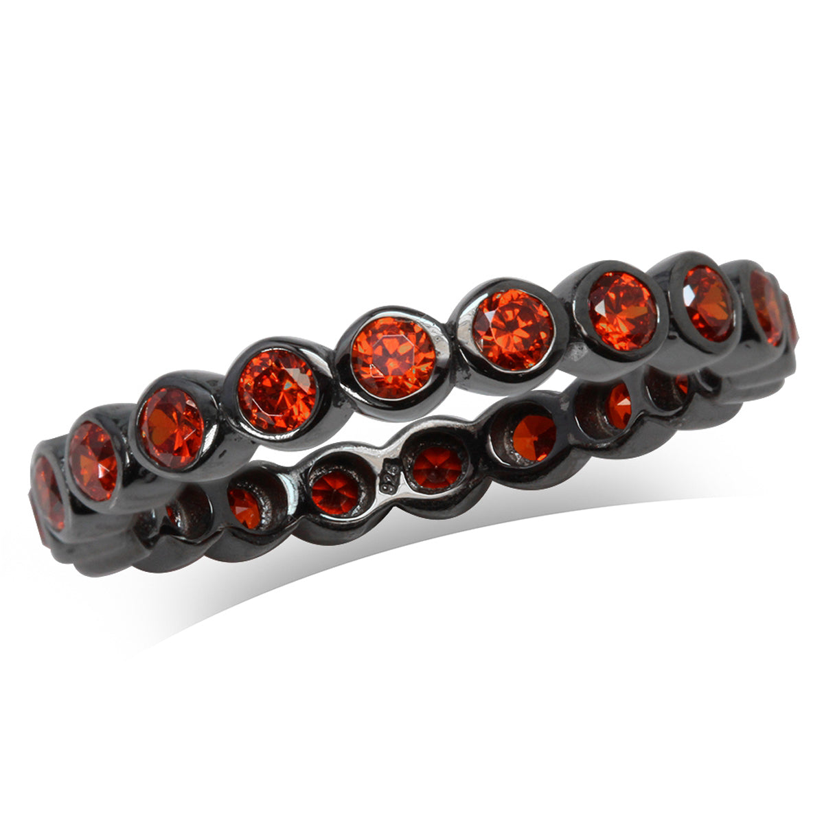 Orange CZ Black Rhodium Plated 925 Sterling Silver Eternity Stack/Stackable Ring silvershake