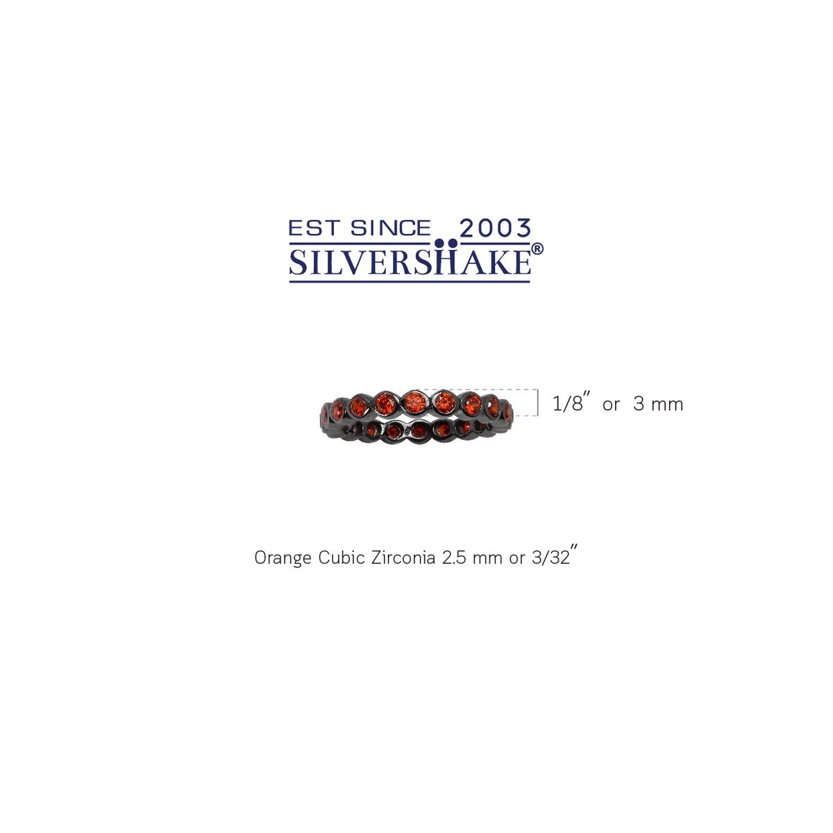 Orange CZ Black Rhodium Plated 925 Sterling Silver Eternity Stack/Stackable Ring silvershake