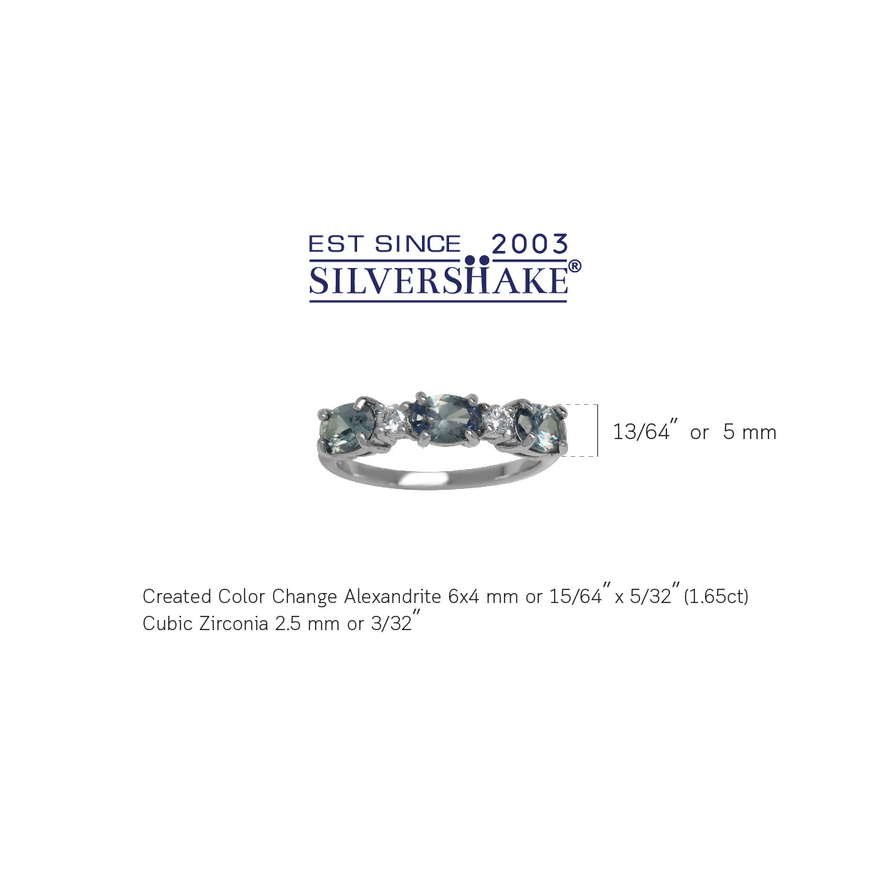 3 Stone Simulated Color Change Alexandrite and White Cubic Zirconia 925 Sterling Silver Ring June Gemstone Birthstone - Silvershake-store