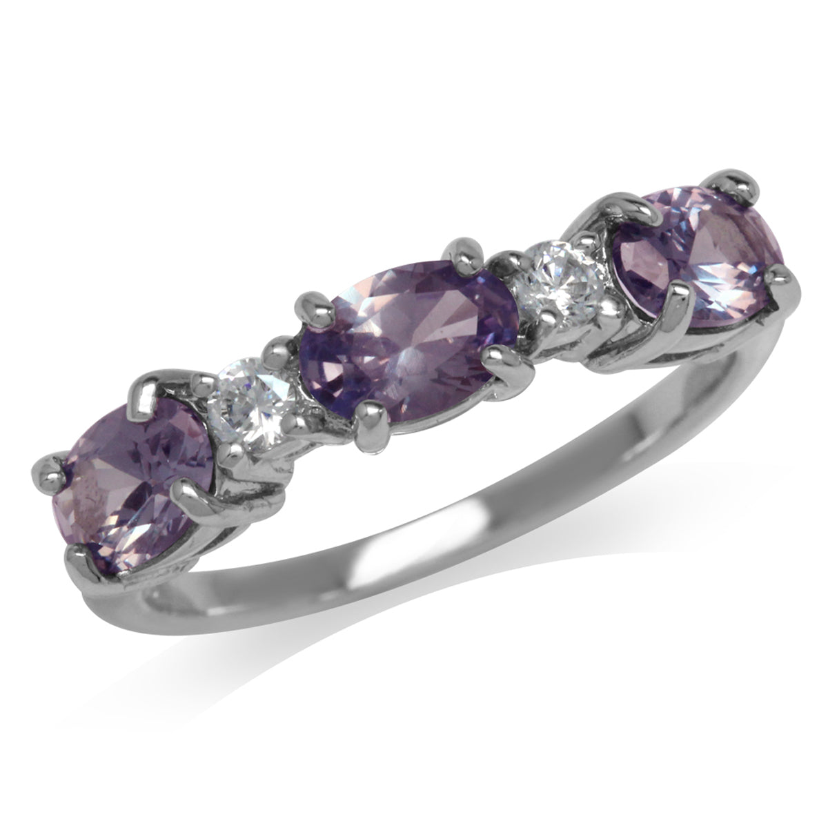 3 Stone Simulated Color Change Alexandrite and White Cubic Zirconia 925 Sterling Silver Ring June Gemstone Birthstone - Silvershake-store