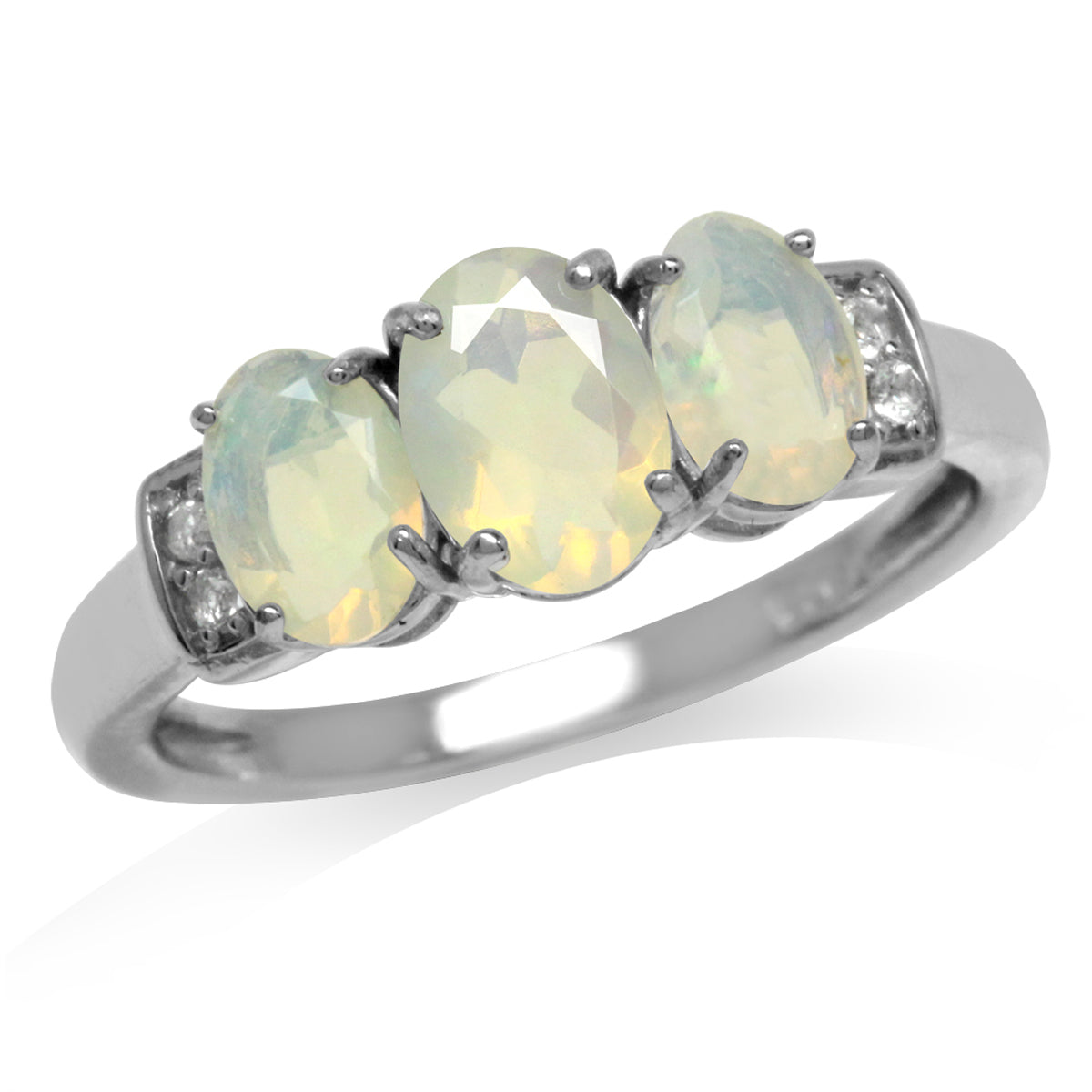 3-Stone Genuine Opal & White Topaz Gold Plated 925 Sterling Silver Ring silvershake