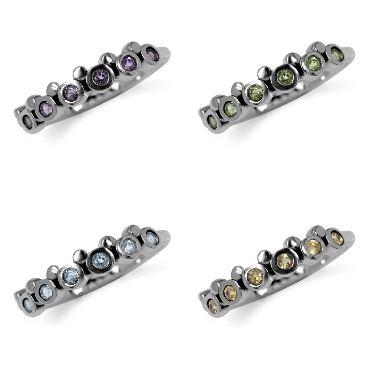 Peridot, Amethyst, Citrine & Topaz 925 Sterling Silver Bubble Journey 4-Pc Set Stack/Stackable Ring silvershake