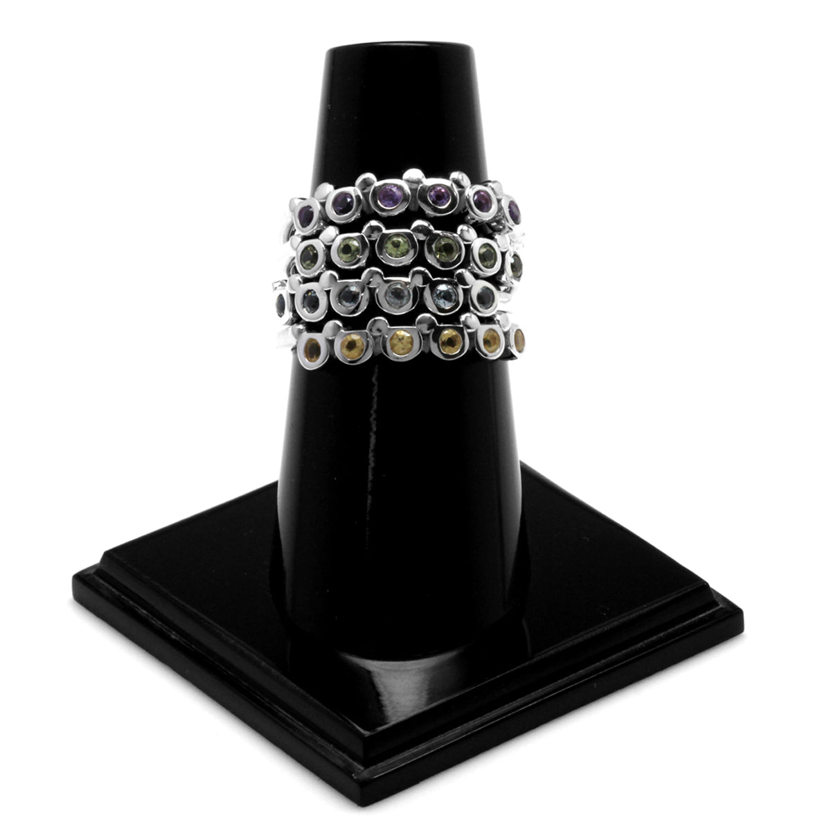 Peridot, Amethyst, Citrine & Topaz 925 Sterling Silver Bubble Journey 4-Pc Set Stack/Stackable Ring silvershake