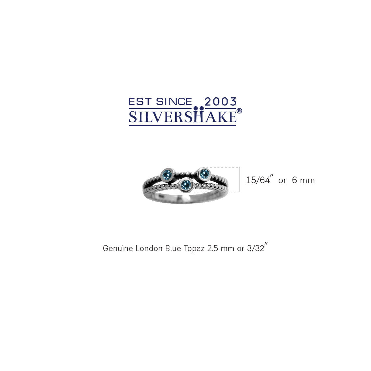 3-Stone Genuine London Blue Topaz 925 Sterling Silver 2-Pc Set Stack/Stackable Ring silvershake