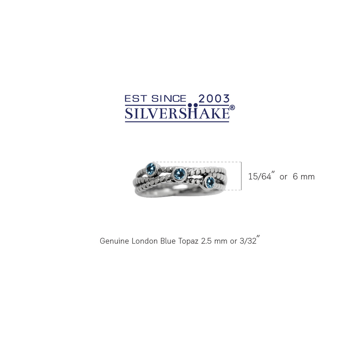 3-Stone Genuine London Blue Topaz 925 Sterling Silver 2-Pc Set Stack/Stackable Ring silvershake
