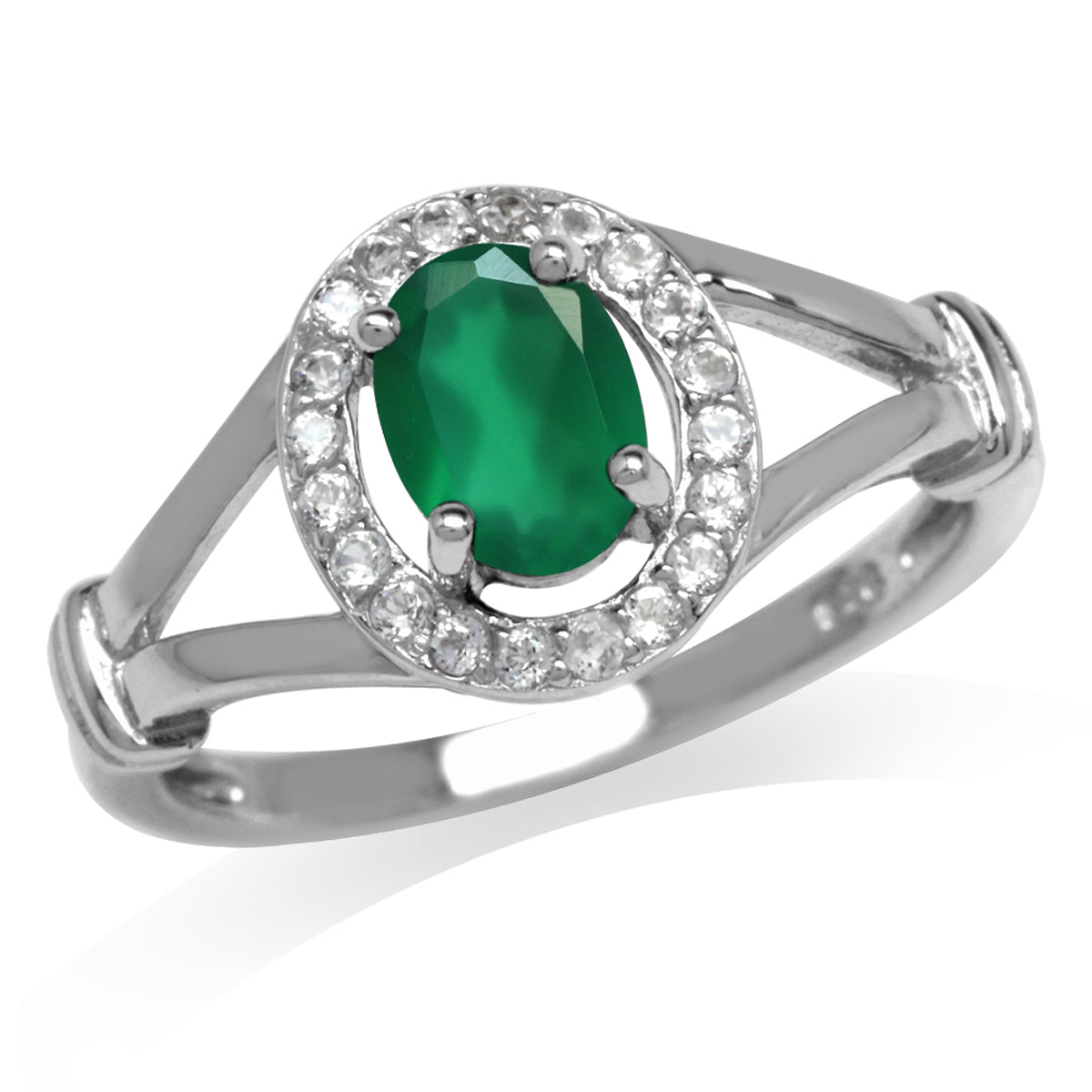 Natural Emerald Green Agate & White Topaz Gold Plated 925 Sterling Silver Engagement Ring silvershake