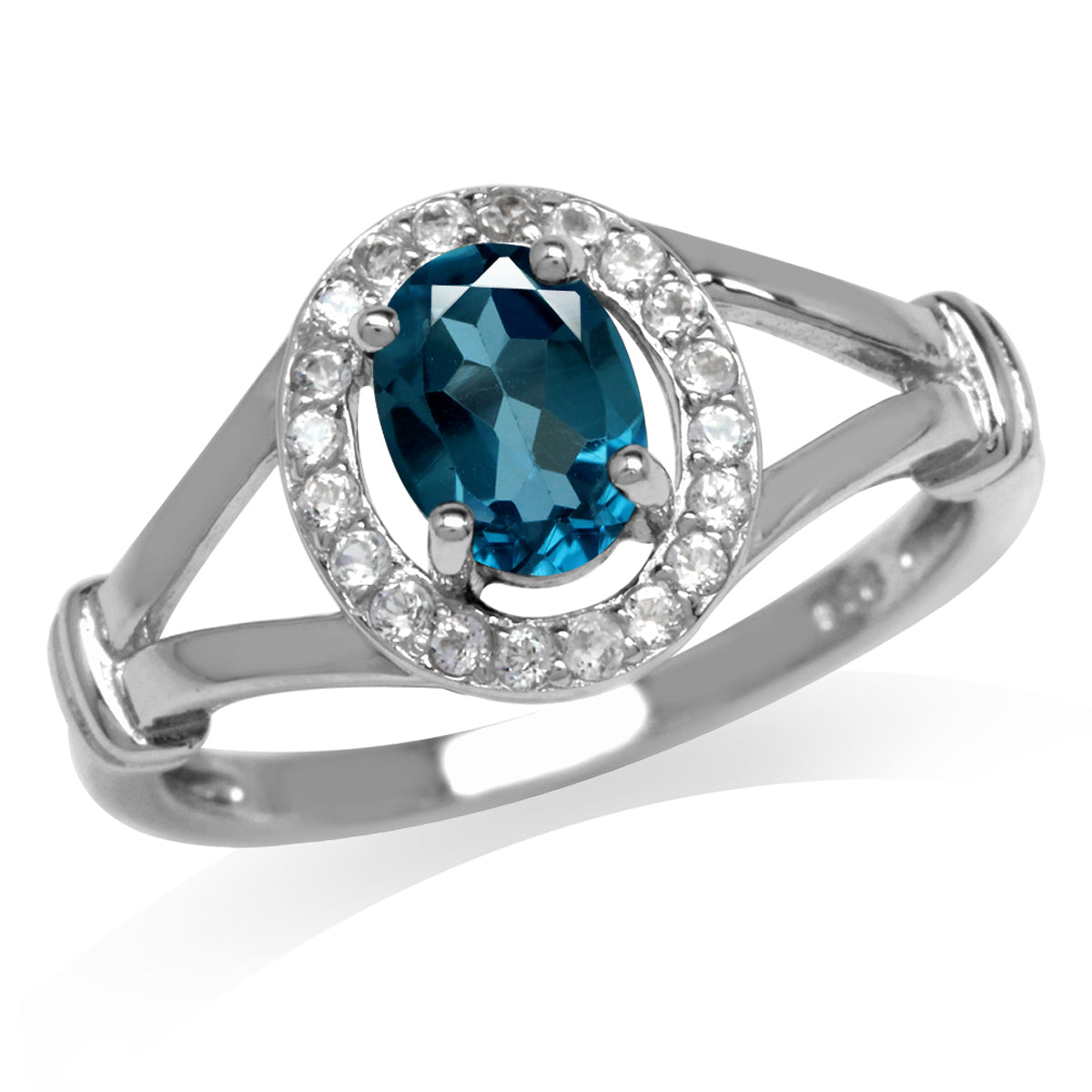 Genuine London Blue Topaz White Gold Plated 925 Sterling Silver Engagement Ring silvershake