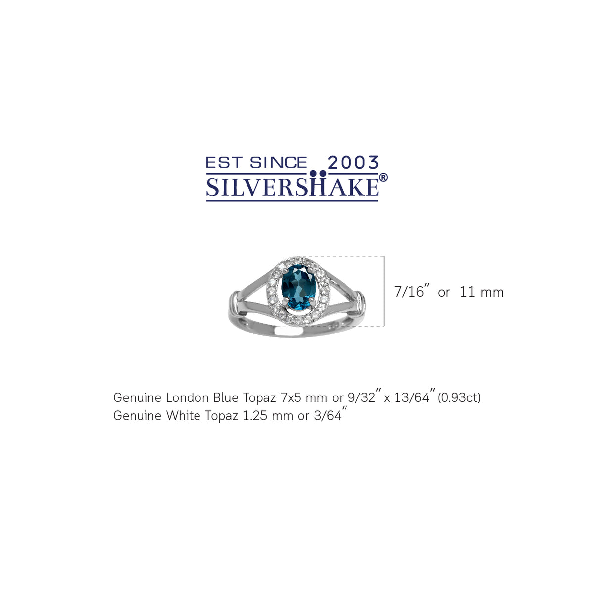 Genuine London Blue Topaz White Gold Plated 925 Sterling Silver Engagement Ring silvershake