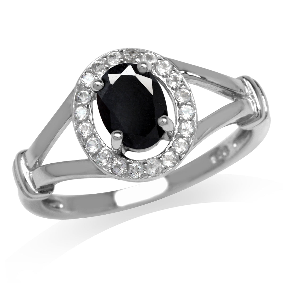 1.05ct. Natural Black Sapphire & White Topaz Gold Plated 925 Sterling Silver Engagement Ring silvershake