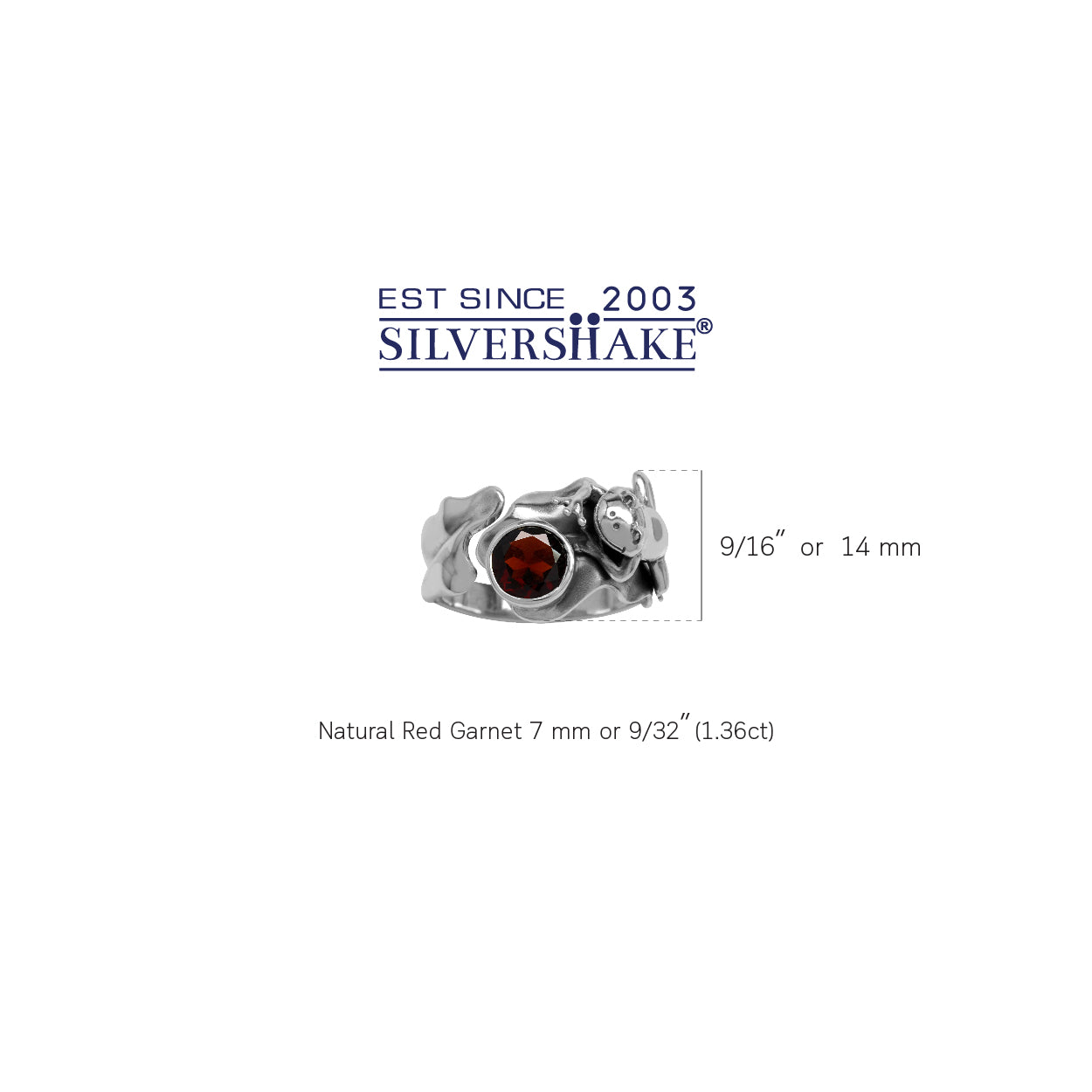 1.36ct. Natural Garnet 925 Sterling Silver Lotus Leaf and Frog Ring