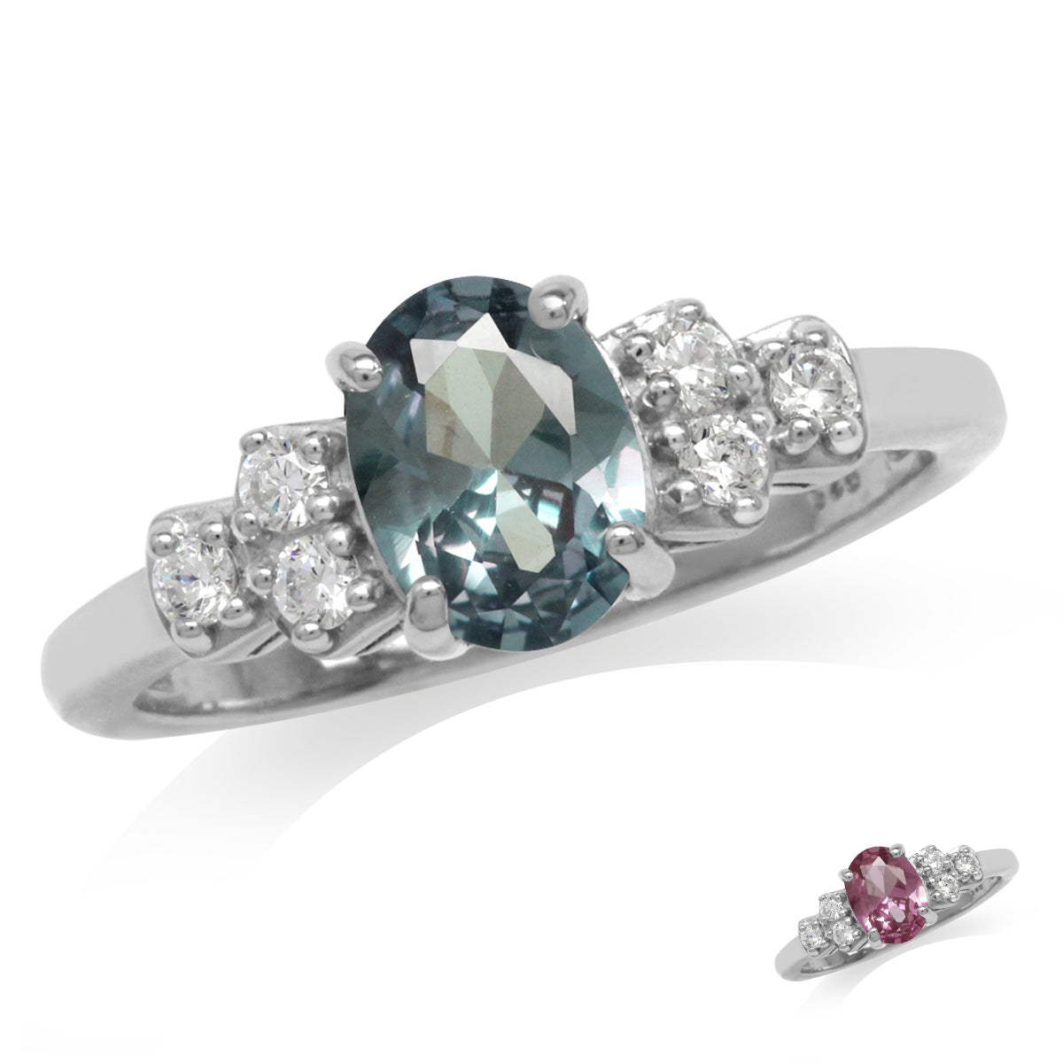 Simulated Color Change Alexandrite White Gold Plated 925 Sterling Silver Engagement Ring