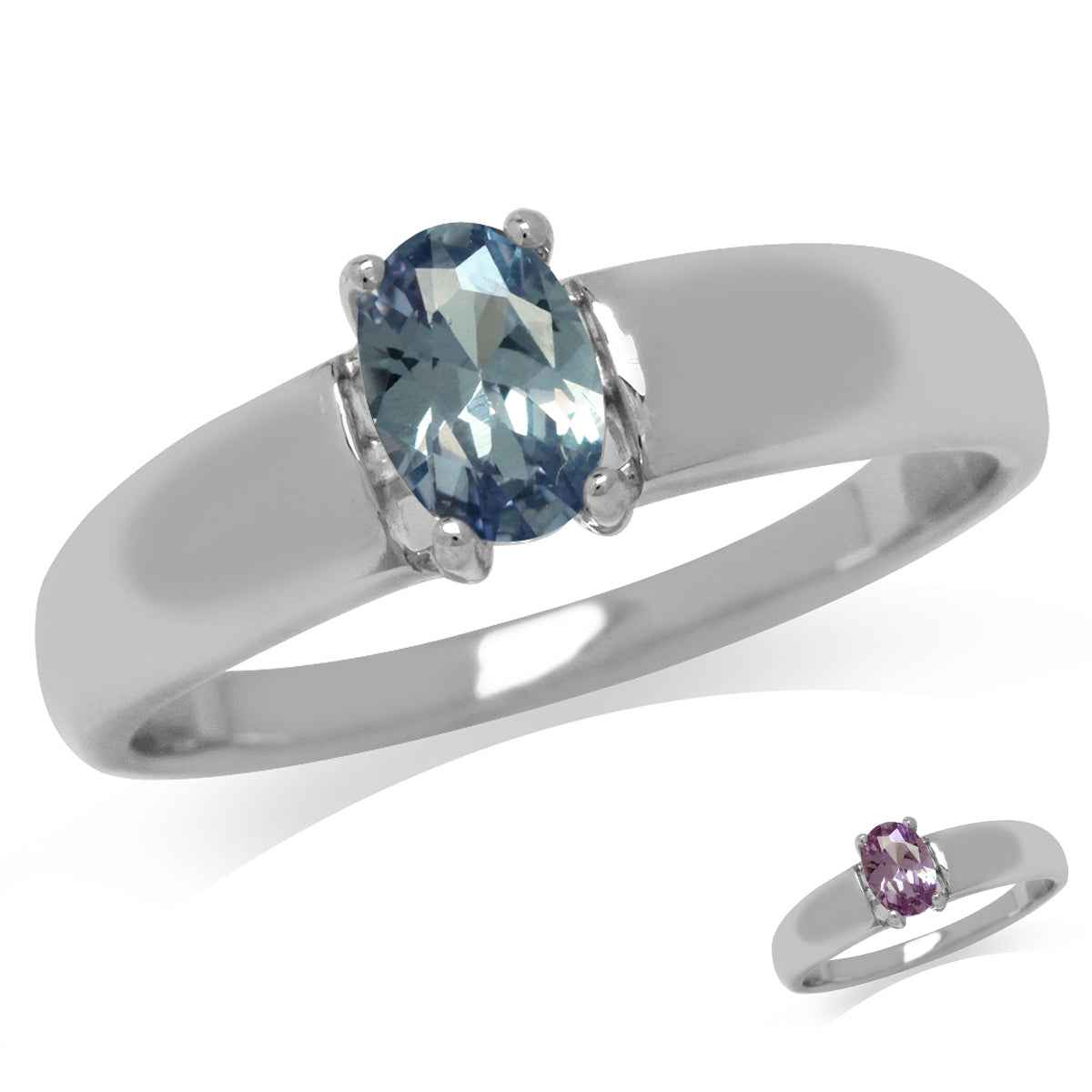 Simulated Color Change Alexandrite White Gold Plated 925 Sterling Silver Solitaire Ring