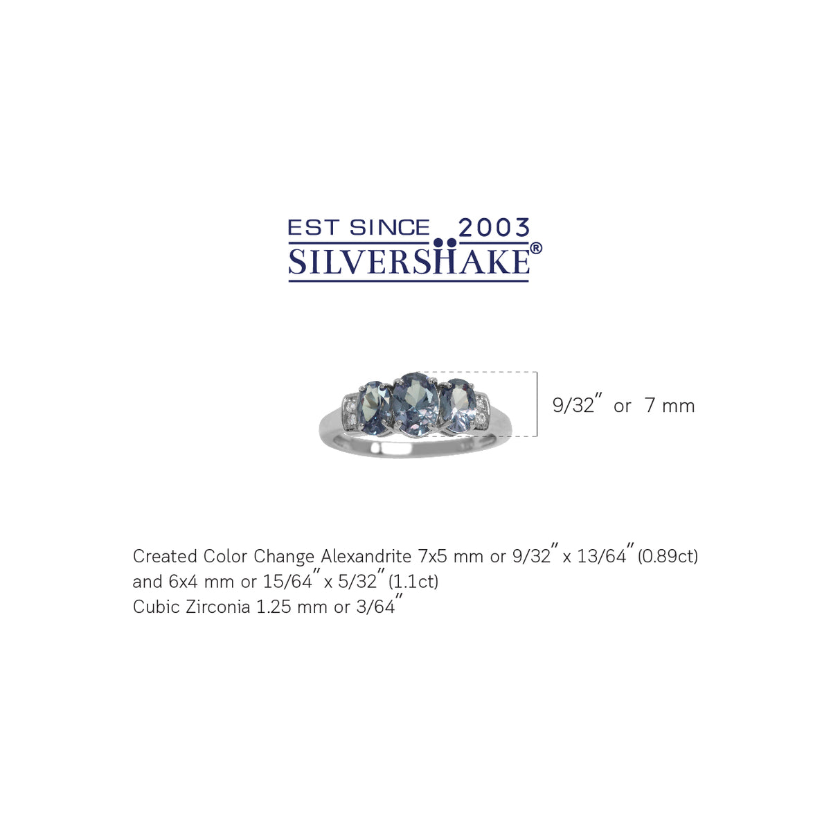 3-Stone Simulated Color Change Alexandrite & White CZ 925 Sterling Silver Ring silvershake