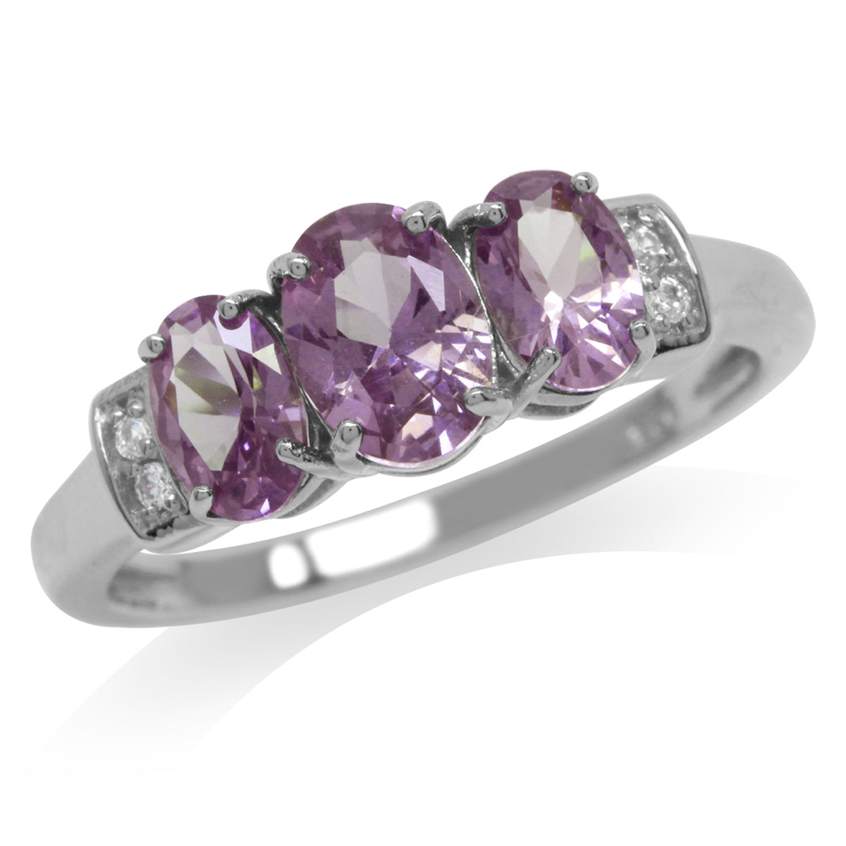 3-Stone Simulated Color Change Alexandrite & White CZ 925 Sterling Silver Ring silvershake