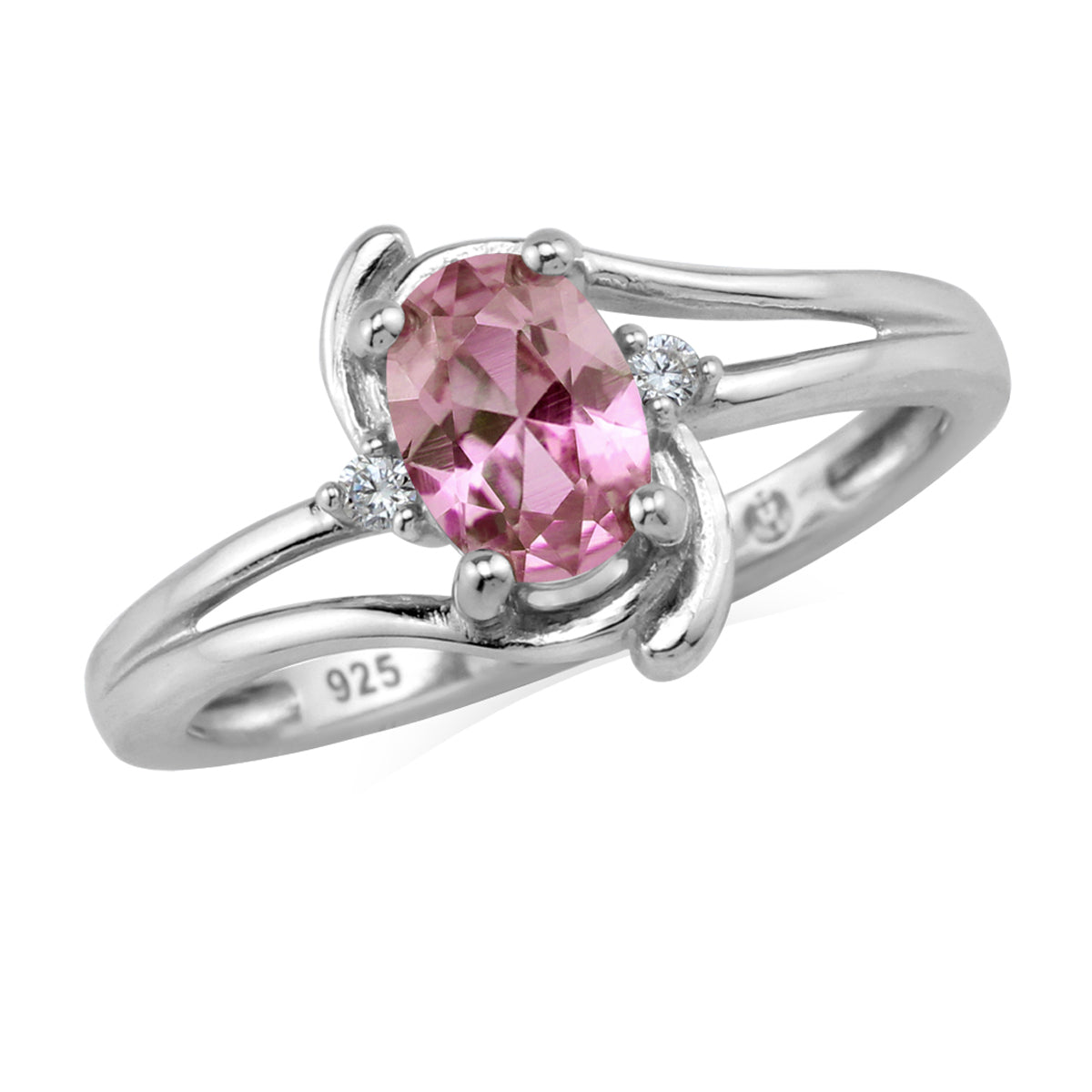 7X5mm Oval Shape Simulated Color Change Alexandrite and White Cubic Zirconia 925 Sterling Silver Engagement Ring - Silvershake-store