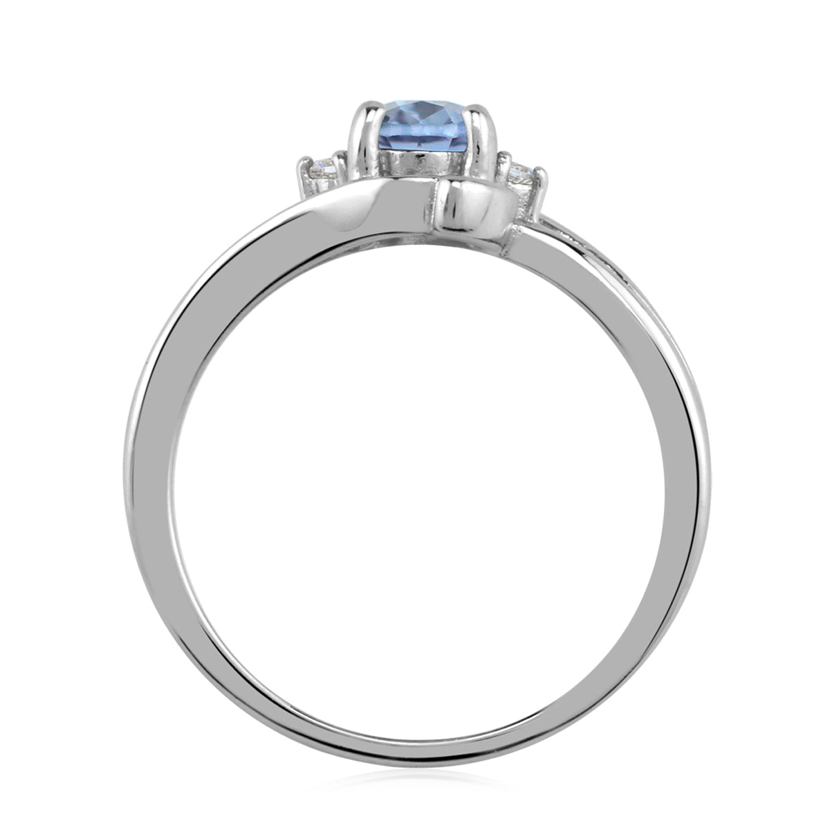 7X5mm Oval Shape Simulated Color Change Alexandrite and White Cubic Zirconia 925 Sterling Silver Engagement Ring - Silvershake-store