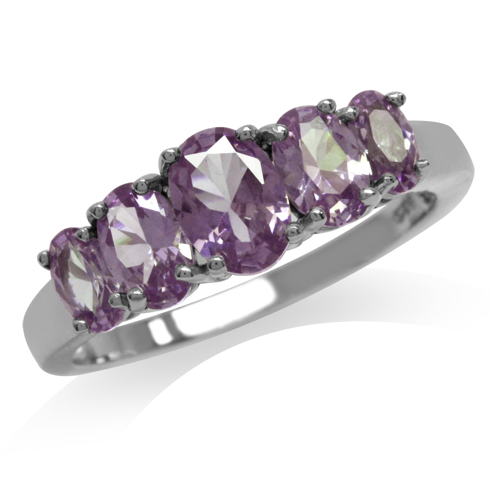 5 Stone Simulated Color Change Alexandrite White Gold Plated 925 Sterling Silver Ring - Silvershake-store