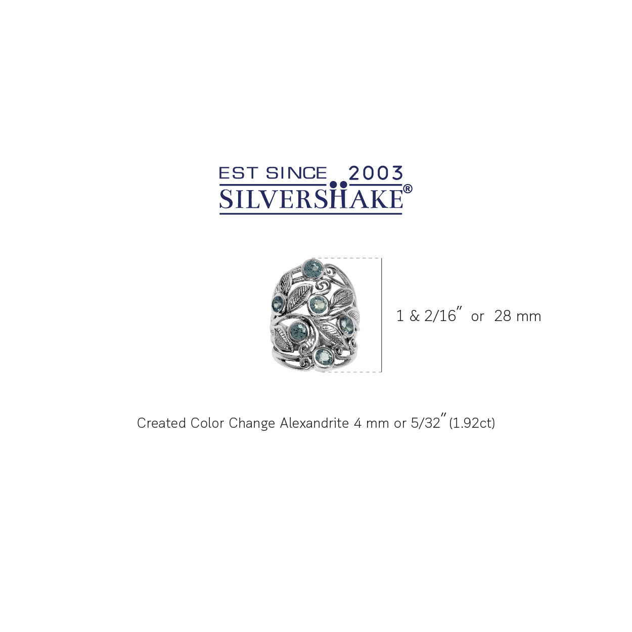 Simulated Color Change Alexandrite 925 Sterling Silver Filigree Leaf Ring - Silvershake-store