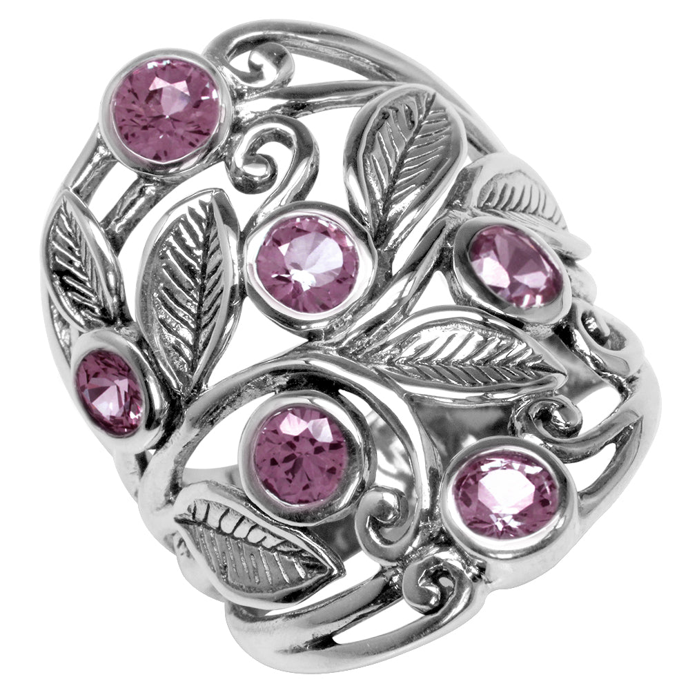 Simulated Color Change Alexandrite 925 Sterling Silver Filigree Leaf Ring - Silvershake-store