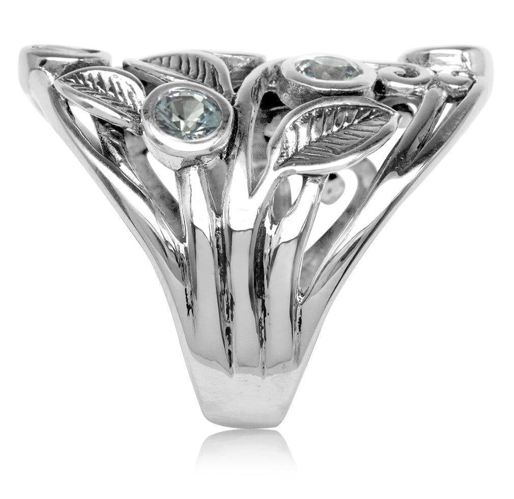 Simulated Color Change Alexandrite 925 Sterling Silver Filigree Leaf Ring - Silvershake-store