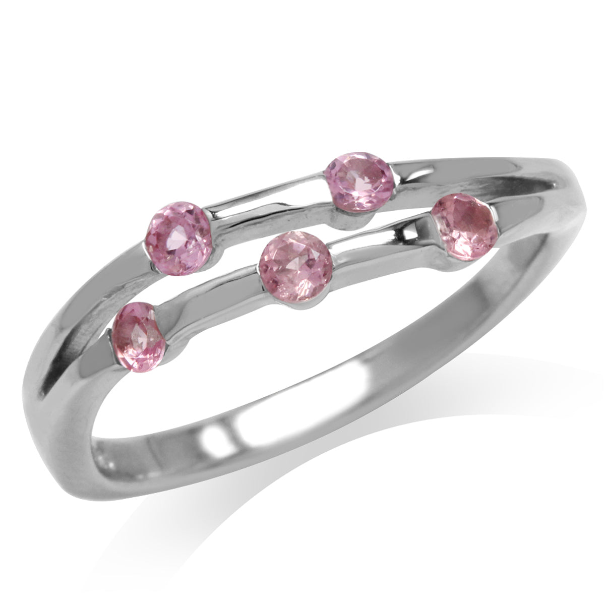 5-Stone Natural Pink Tourmaline White Gold Plated 925 Sterling Silver Modern Ring silvershake