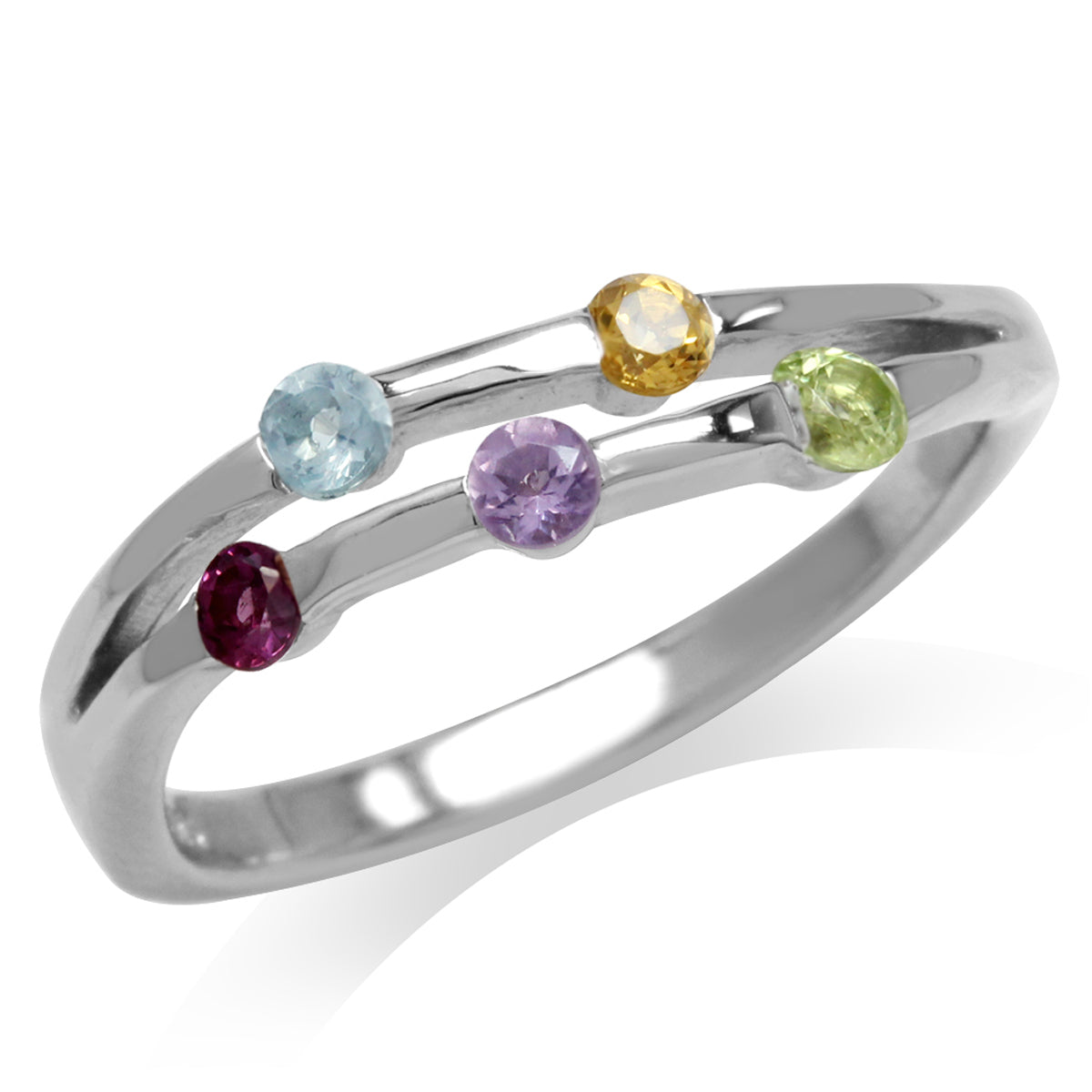 Natural Rhodolite Garnet, Topaz, Amethyst, Citrine & Peridot 925 Sterling Silver Modern Ring silvershake