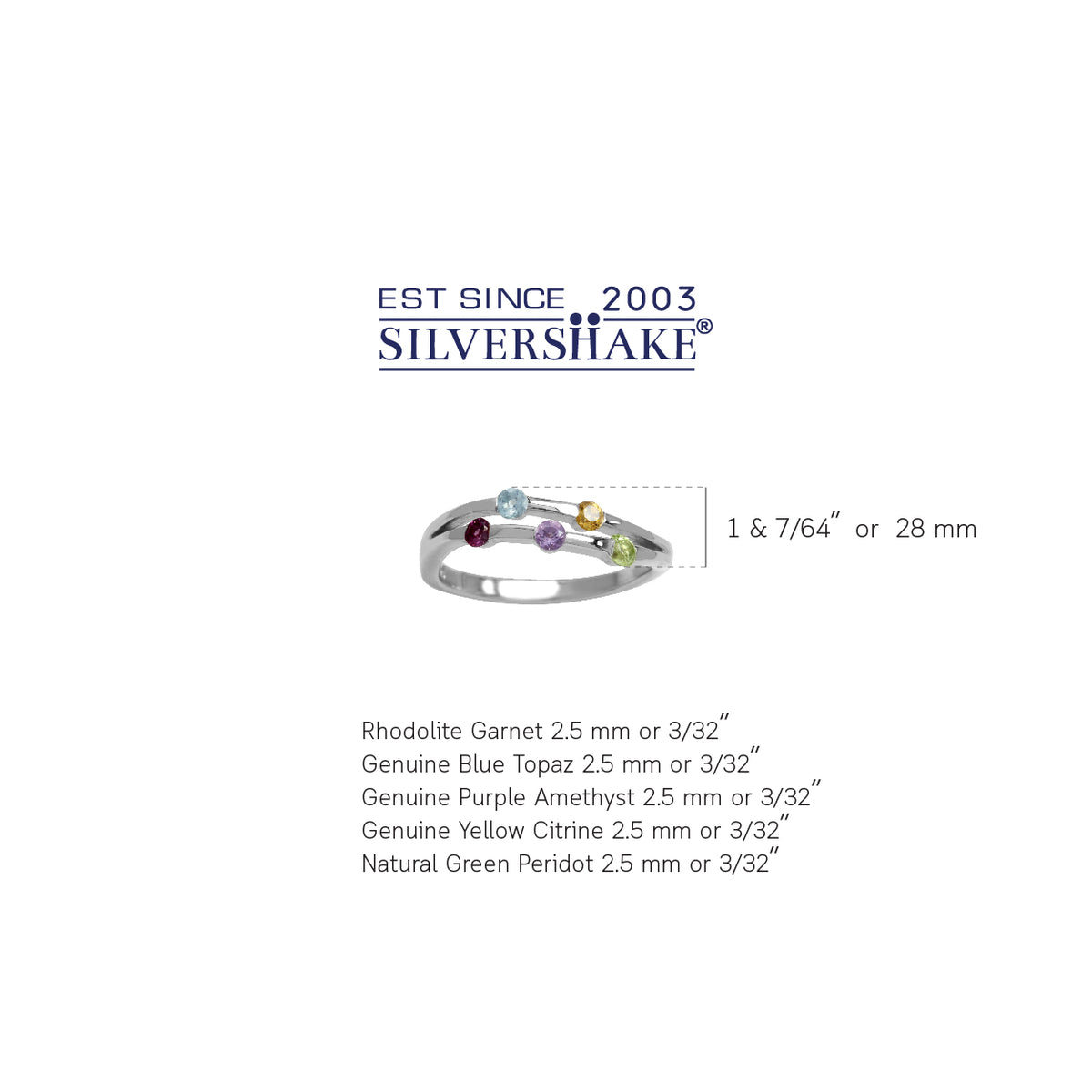 Natural Rhodolite Garnet, Topaz, Amethyst, Citrine & Peridot 925 Sterling Silver Modern Ring silvershake