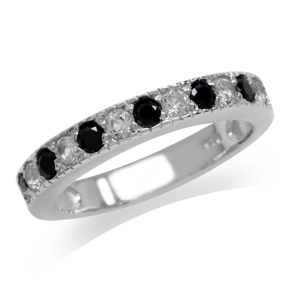 Natural Black Spinel & White Topaz Gold Plated 925 Sterling Silver Journey Ring silvershake