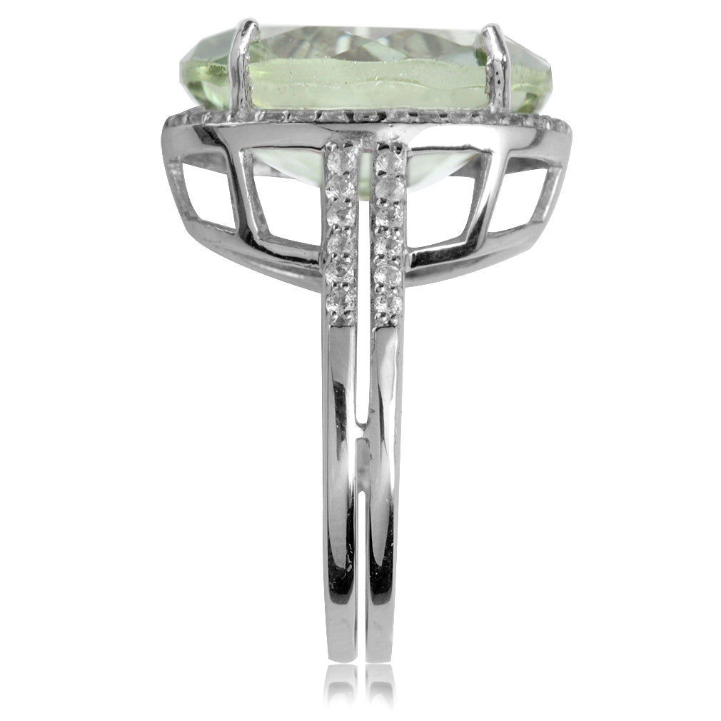 Huge 6.8ct. 16X12mm Natural Oval Shape Green Amethyst and White Topaz 925 Sterling Silver Ring - Silvershake-store