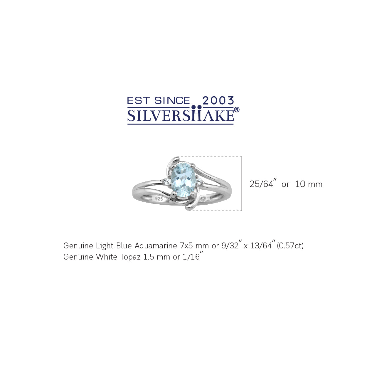 7X5mm Genuine Oval Shape Aquamarine and White Topaz 925 Sterling Silver Ring - Silvershake-store