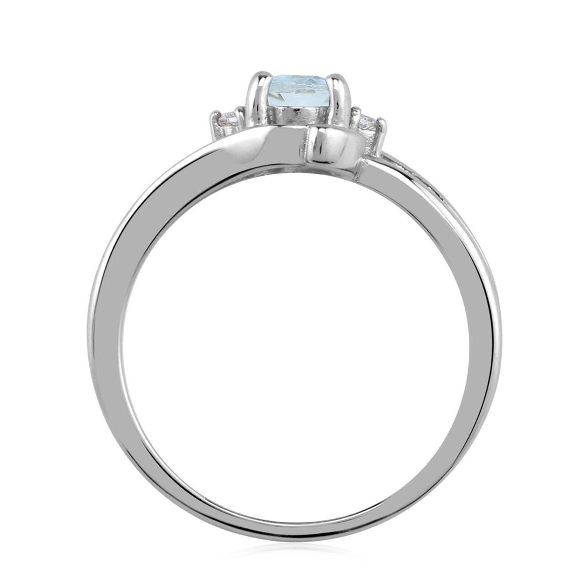 7X5mm Genuine Oval Shape Aquamarine and White Topaz 925 Sterling Silver Ring - Silvershake-store