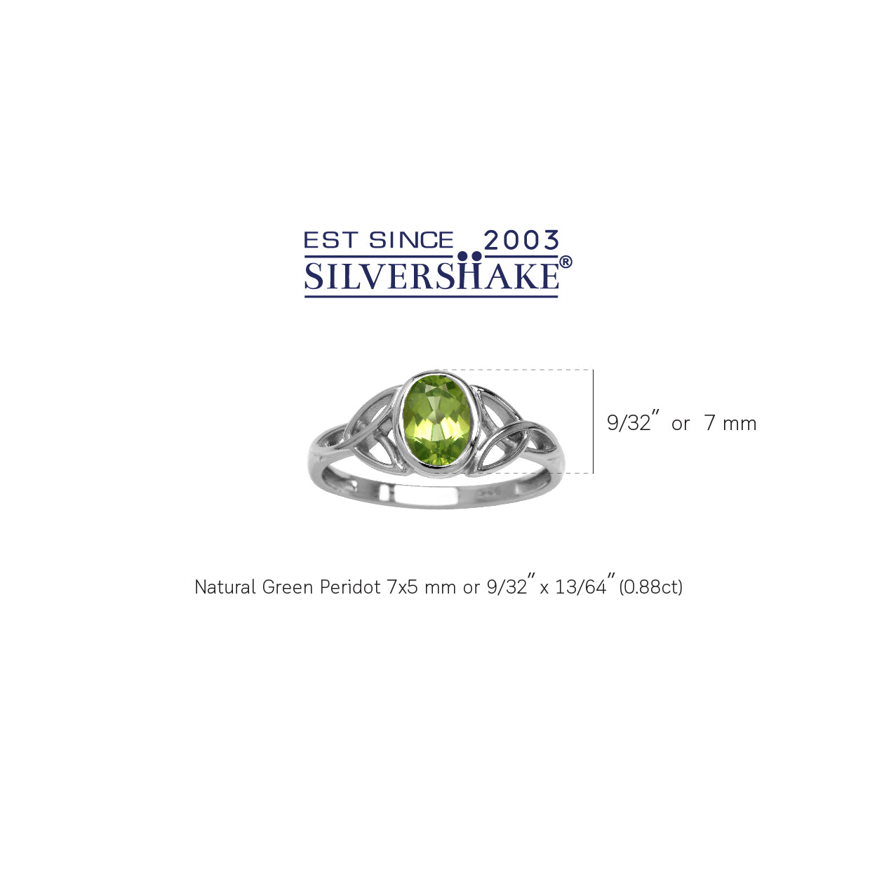 Natural Peridot White Gold Plated 925 Sterling Silver Triquetra Celtic Knot Ring - Silvershake-store