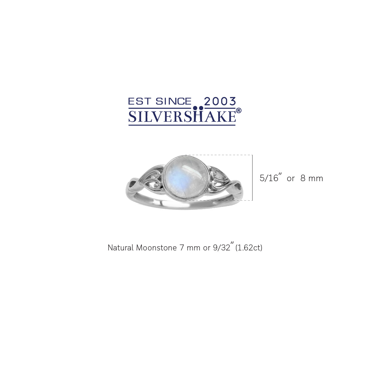7mm Natural Moonstone 925 Sterling Silver Victorian Style Solitaire Ring - Silvershake-store