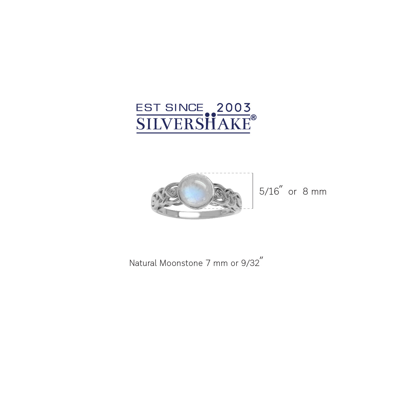 7mm Natural Round Shape Moonstone White Gold Plated 925 Sterling Silver Celtic Knot Solitaire Ring - Silvershake-store