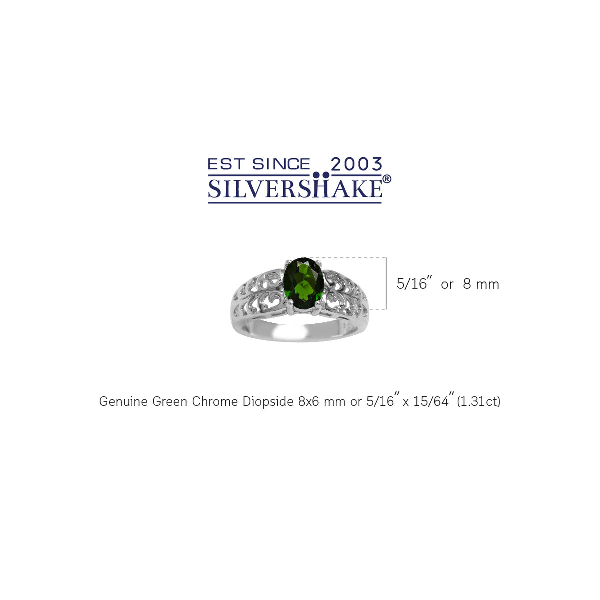 1.31ct. Green Chrome Diopside White Gold Plated 925 Sterling Silver Filigree Solitaire Ring silvershake