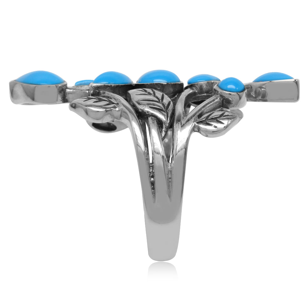 Created Blue Turquoise 925 Sterling Silver Leaf Vintage Style Ring - Silvershake-store