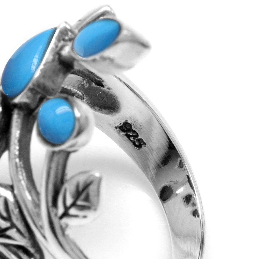 Created Blue Turquoise 925 Sterling Silver Leaf Vintage Style Ring - Silvershake-store