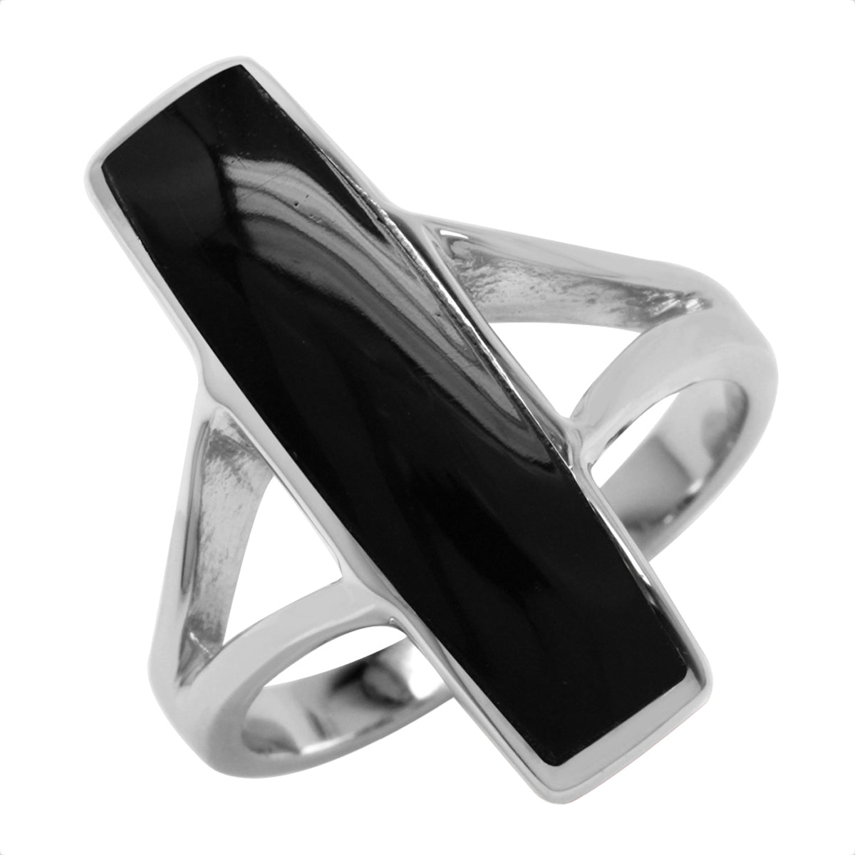 Long Created Black Onyx Stone Inlay White Gold Plated 925 Sterling Silver Modern Style Ring Jewelry for Women - Silvershake-store