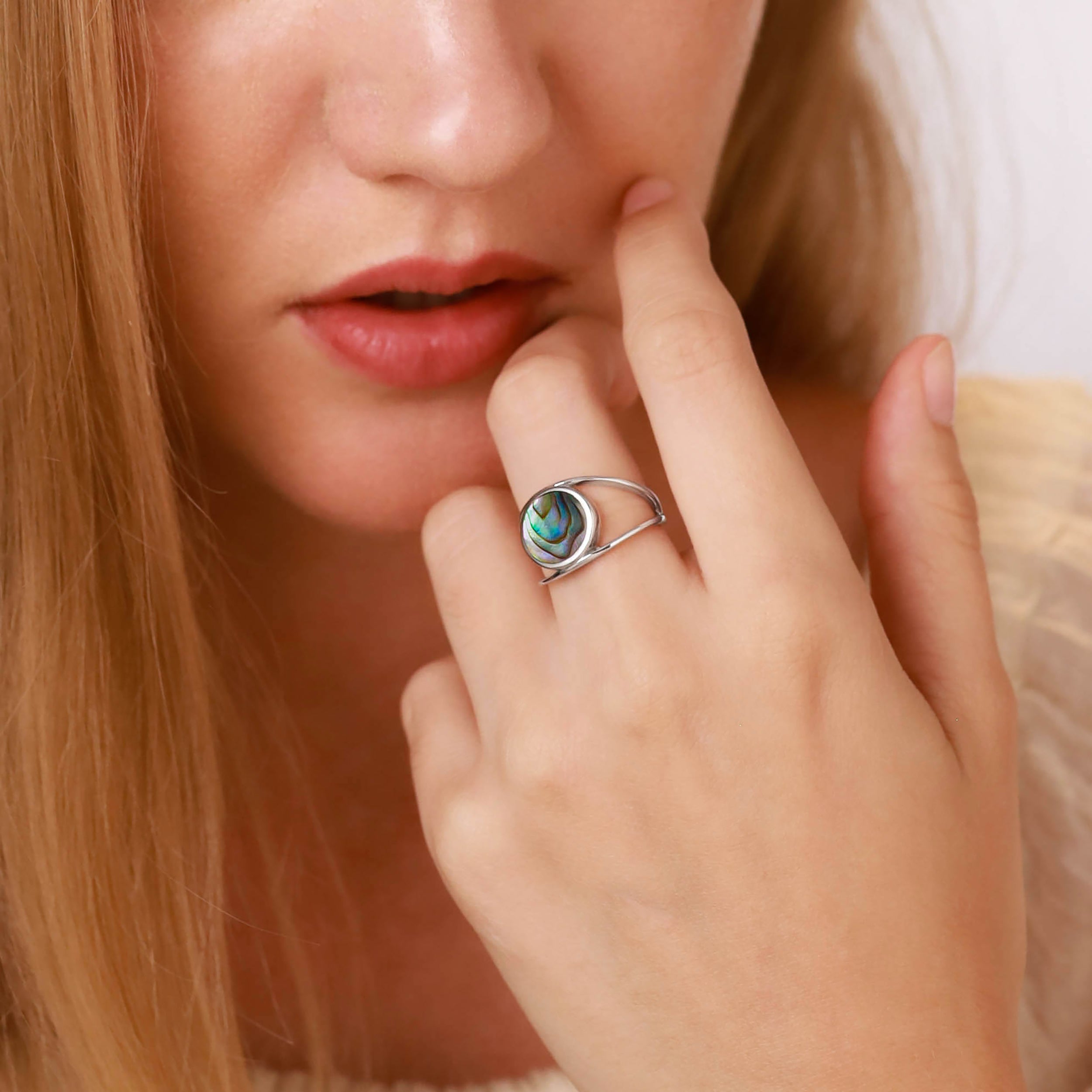 Abalone Paua Shell White Gold Plated 925 Sterling Silver Solitaire Ring - Silvershake-store