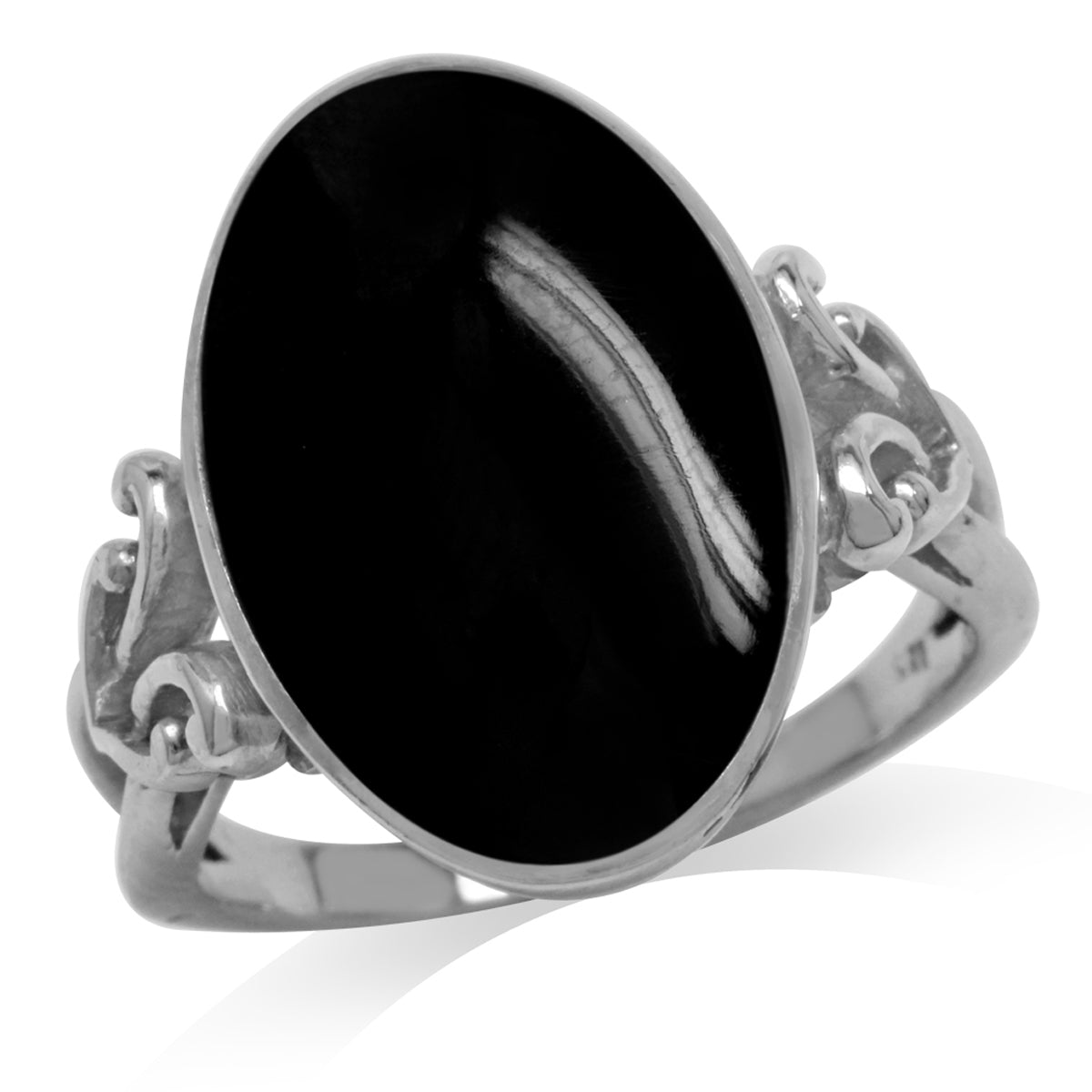 Oval Shape Created Black Onyx Inlay 925 Sterling Silver Victorian Style Heart Knot Ring silvershake