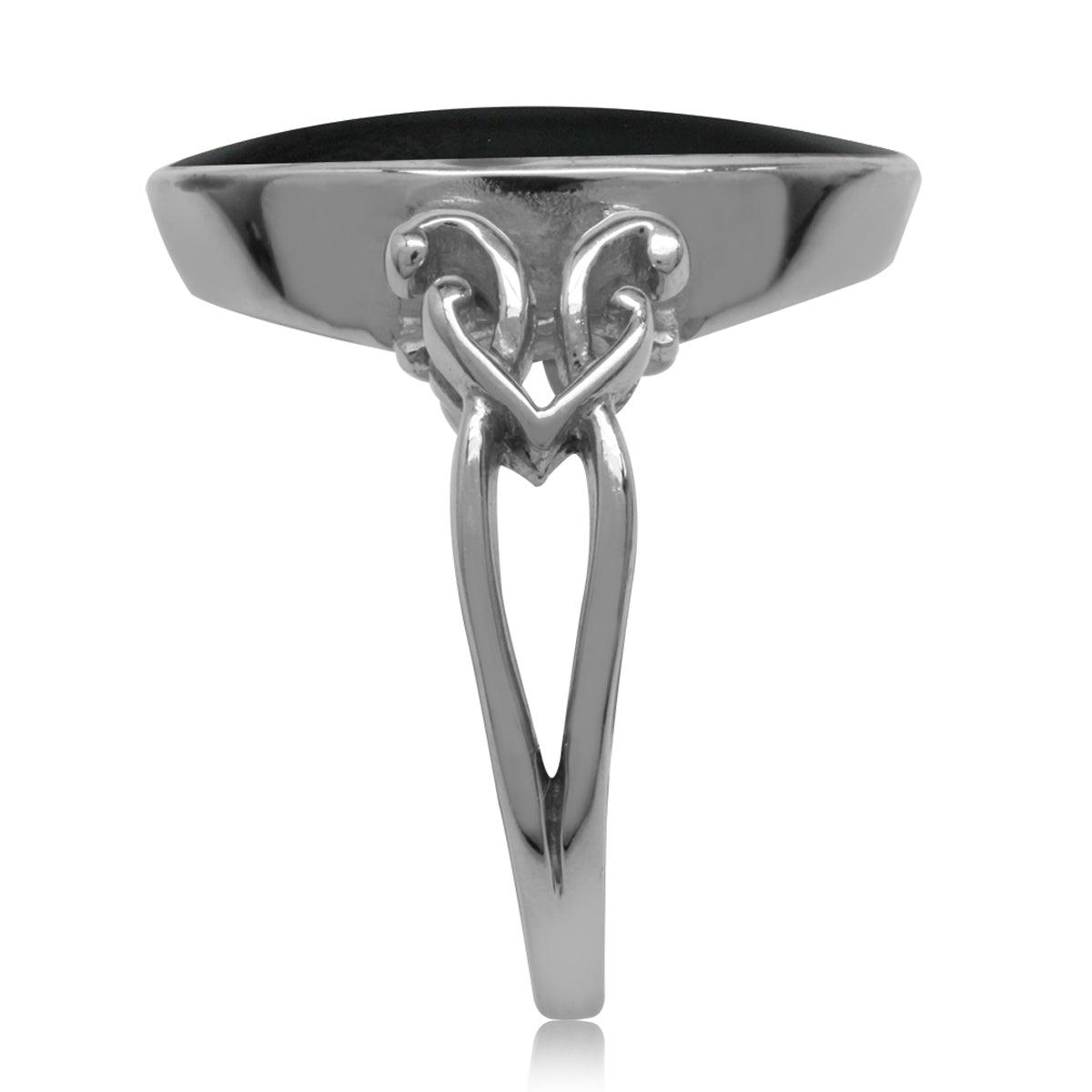 Oval Shape Created Black Onyx Inlay 925 Sterling Silver Victorian Style Heart Knot Ring silvershake